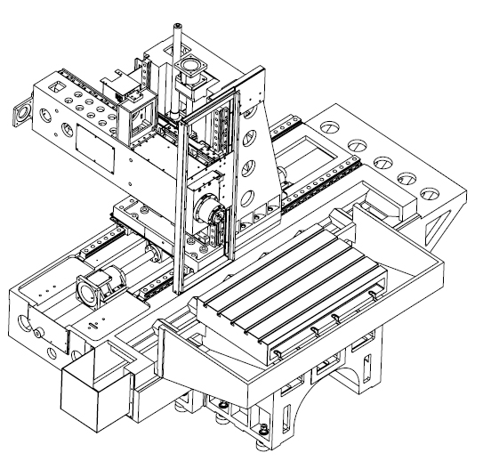 臥式加工中心(工作臺固定、立柱做X軸運動、主軸箱做Z、Y軸運動)