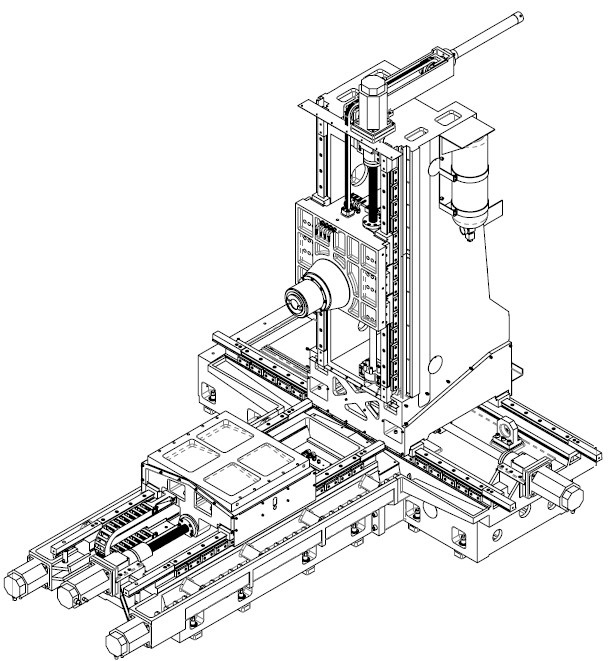 臥式加工中心(工作臺做Z軸運動、立柱做X軸運動、主軸箱做Y軸運動)